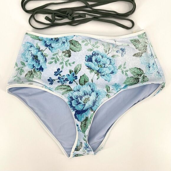 Aerie Ribbed Wrap Triangle High Waisted Full Coverage Bikini Set Green Medium - Picture 3 of 8